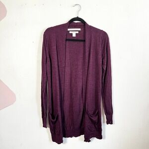 Max Studio 100% Extra Fine Merino Wool Open Front Cardigan Purple Plum Women's M